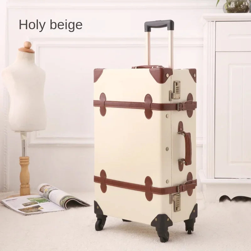 Retro Rolling Luggage Spinner Wheels Suitcase Combination TSA Lock Vintage Trolley Luggage Sets with Small Travel Bag