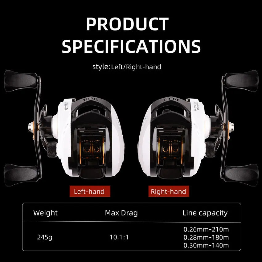 Baitcasting Reel Fishing Reel White Black reel Right Left Handed Drag Power 10kg Carp Fishing Wheels Fishing Tracking Pesca