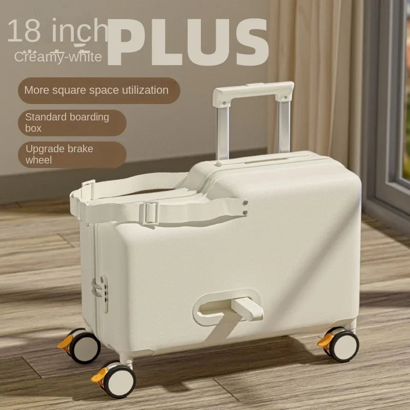 2025 New Children's Luggage Can Sit and Ride Suitcase Trip Cabin Carry-on Wooden Horse Trolley Case Brake Wheels Kids Suitcases