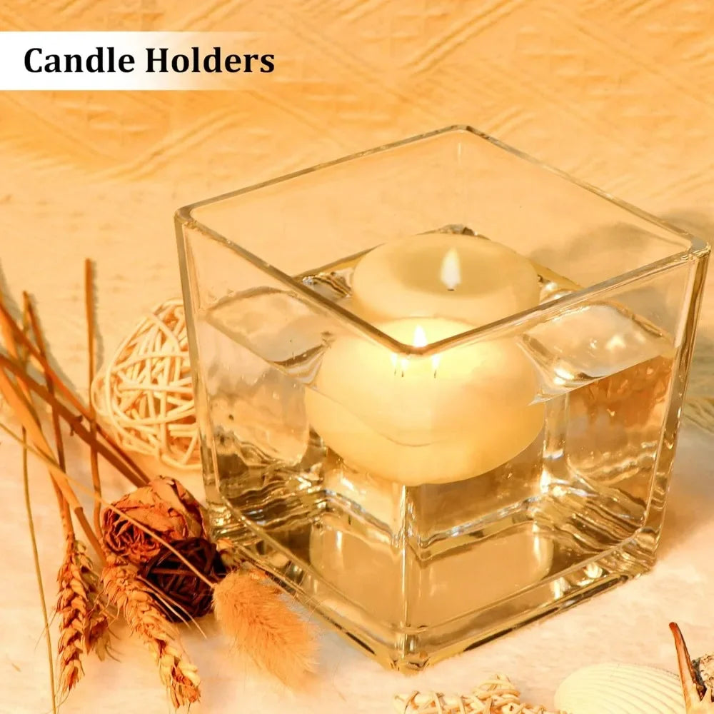 Set of 6 Square Glass Vases 5" x5" x 5", Clear Flower Vases for Centerpieces, Candle Holder for Wedding Party Events, Home Décor