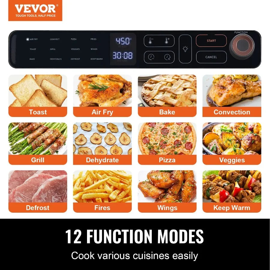 12-IN-1 Air Fryer Toaster Oven 25L Convection Oven 1700W Stainless Steel Toaster Ovens Countertop Combo with Grill Pizza Pan G