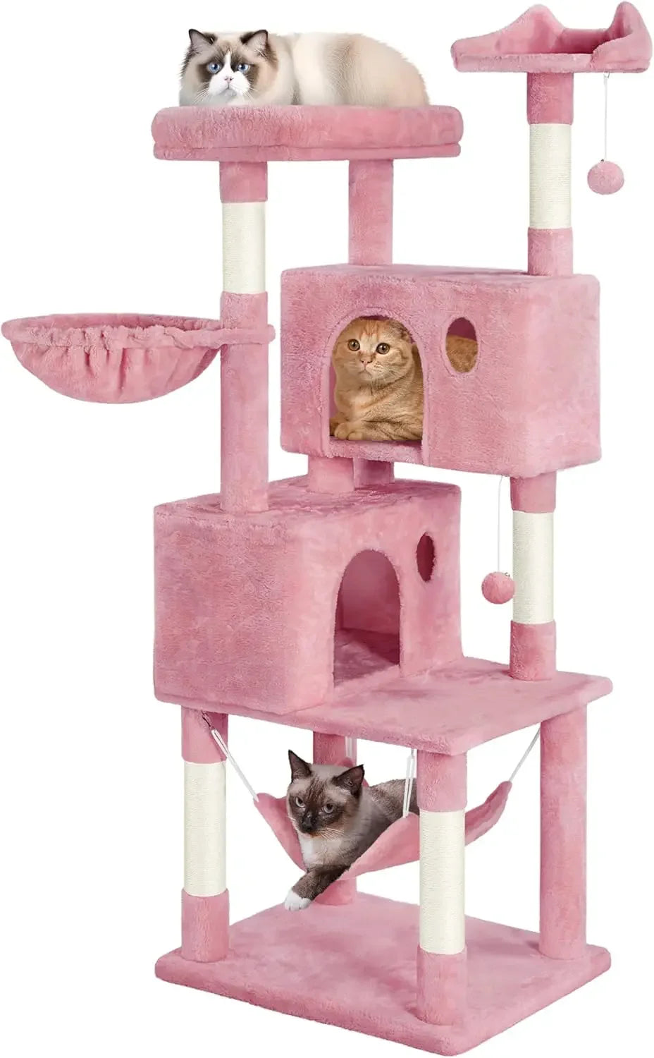 64.5in Extra Large Multi-Level Cat Tree Kittens Play House Condo with Platform, Perch Hammock & Scratching Posts, Dark Gray