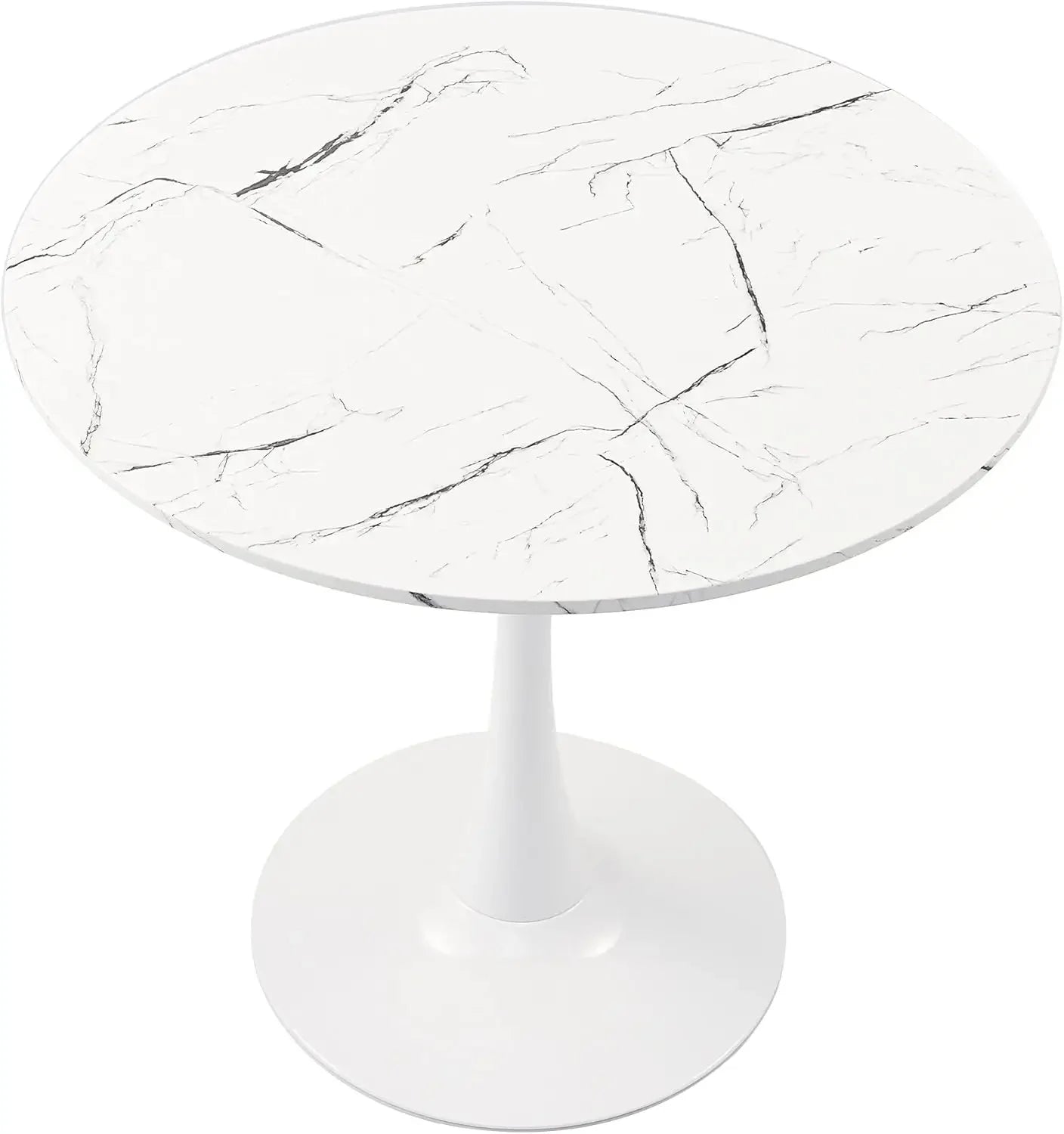 32 Inch |Round Dining Table with Faux Marble Top for Kitchen Bar Patio and More| Modern Small Coffee Table Living Room Accent