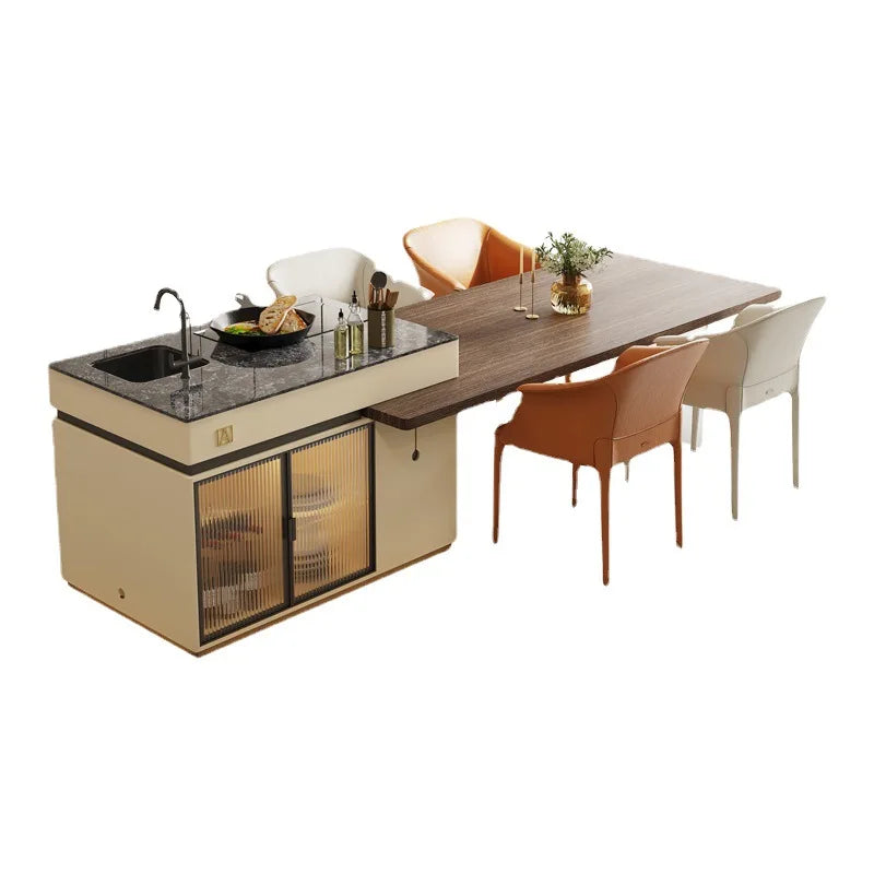 Solid Wood Island Dining Table Integrated Electric Telescopic Multi-functiona lRestaurant Tables Integrated Table Furniture Home