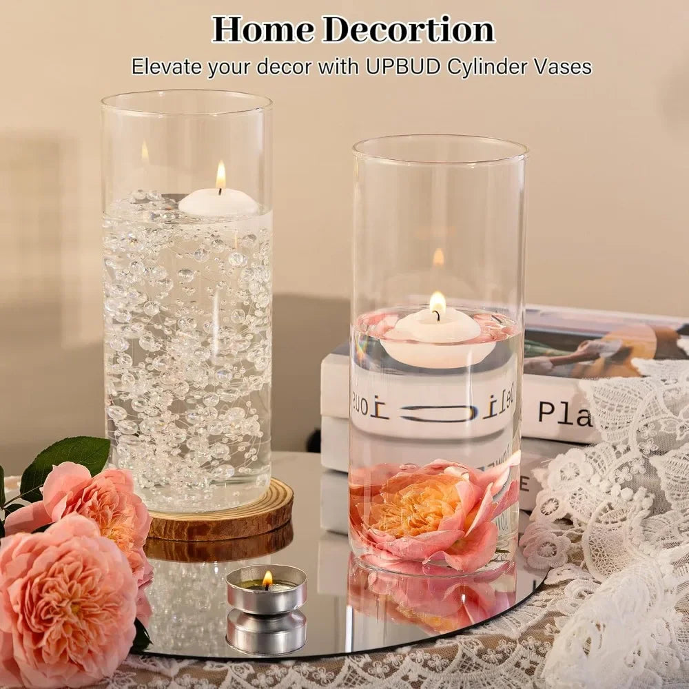 12pcs Glass Cylinder Vases for Centerpieces | 8 Inch Clear Flower Vase for Wedding Decorations, Floating Candle vases