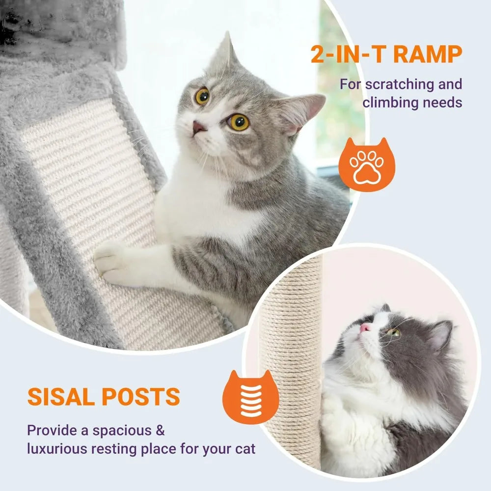 81 Inches Tall Cat Tree/Multi-Level Large Climbing Tree House and Towers for Big Feline/Condo and Hammock/Scratching Post