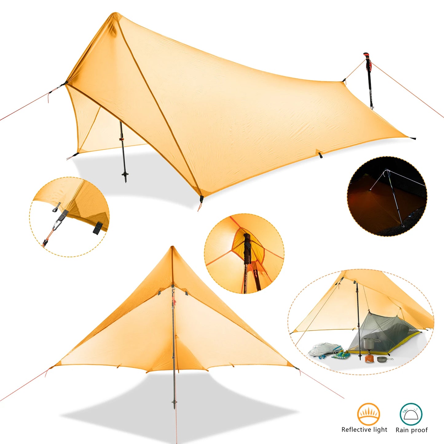 310g Ultralight Camping Shelter Rain Fly Tent Waterproof 20D Two-side Silicone Coated Nylon Camping Shelter Canopy Rainfly Tarp
