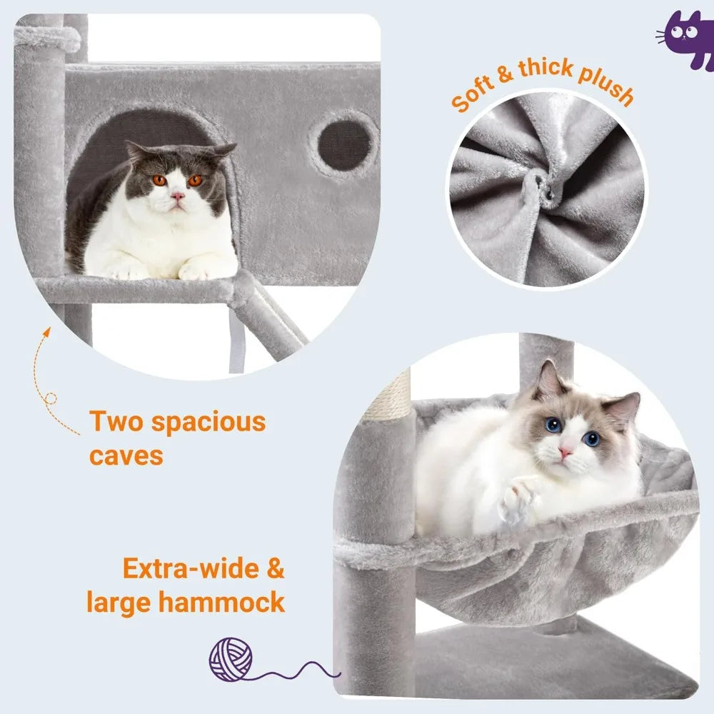 81 Inches Tall Cat Tree/Multi-Level Large Climbing Tree House and Towers for Big Feline/Condo and Hammock/Scratching Post