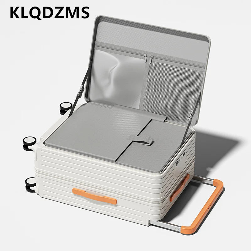 KLQDZMS Suitcase on Wheels 20"24"26 Inch Large Capacity Trolley Case Front Opening Laptop Boarding Case Women's PC Luggage
