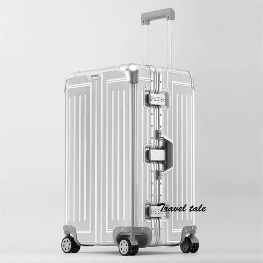 Carrylove 26"28"30 Inch Big Aluminum Trolley Suitcase Trunk Metallic Large Rolling Luggage Bag On Wheels