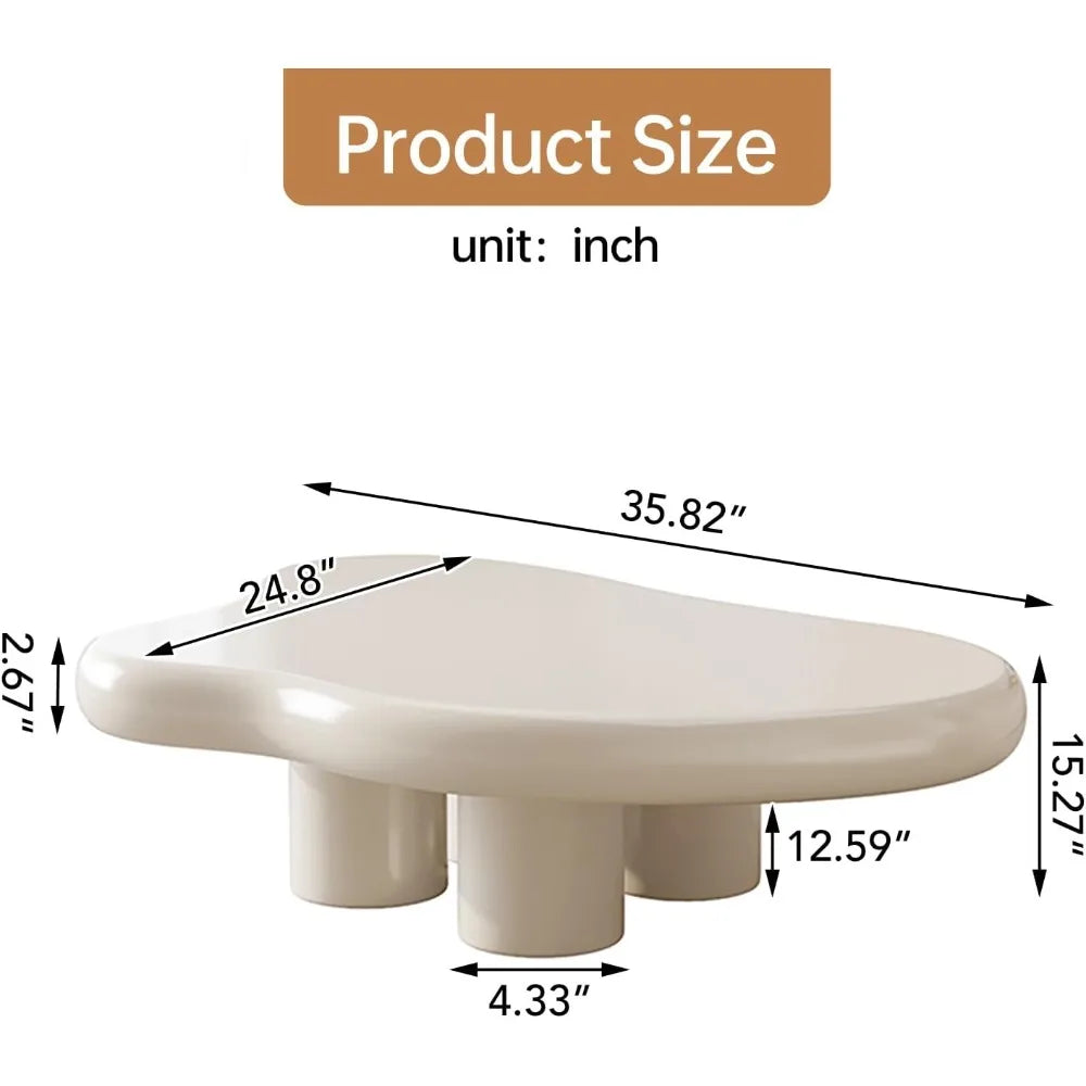 Cream White Coffee Table - Cute Cloud Design Sofa End Table with 4 Legs for Living Room