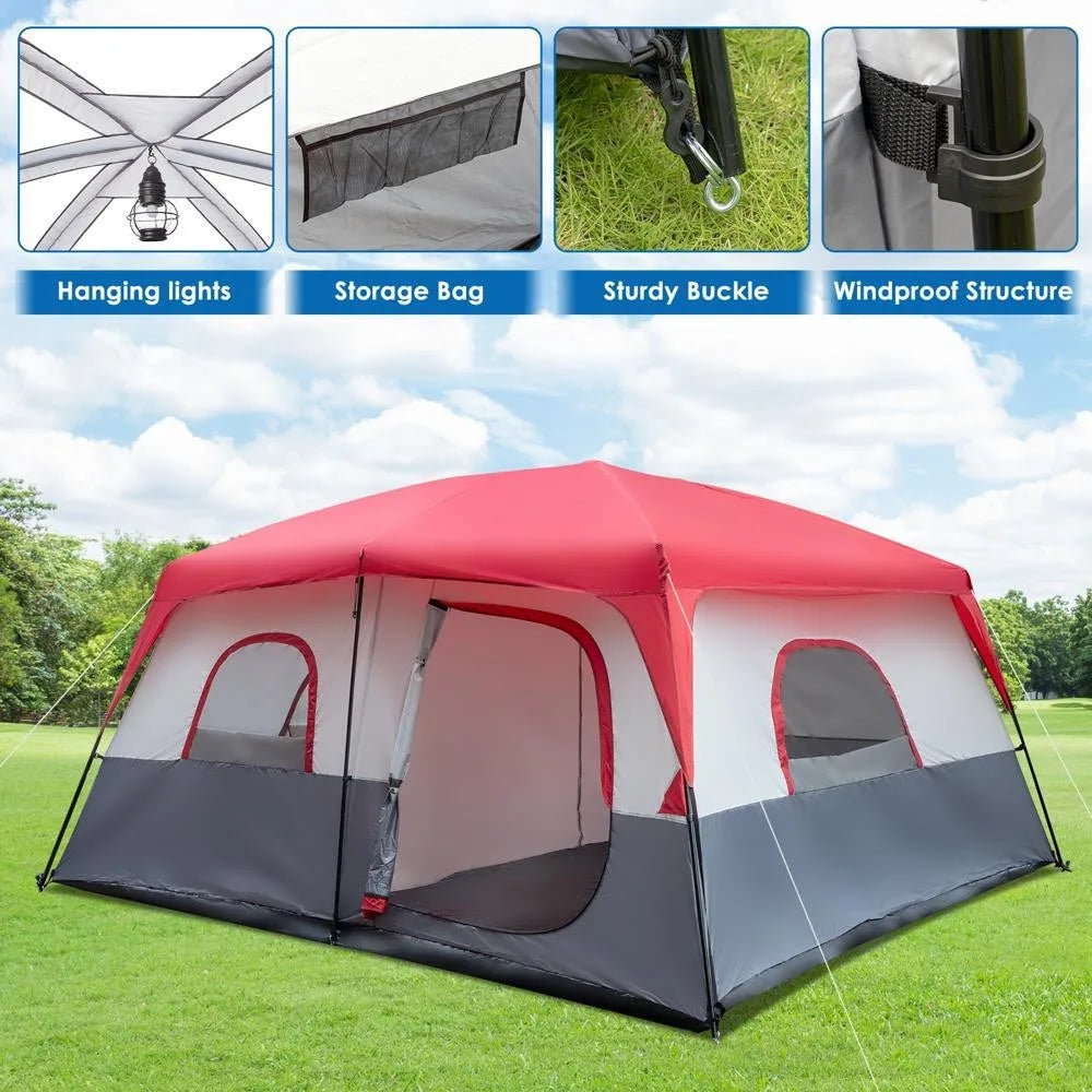 14 Persons Pop Up Camping Tent 2 Rooms Easy Up Instant for Family