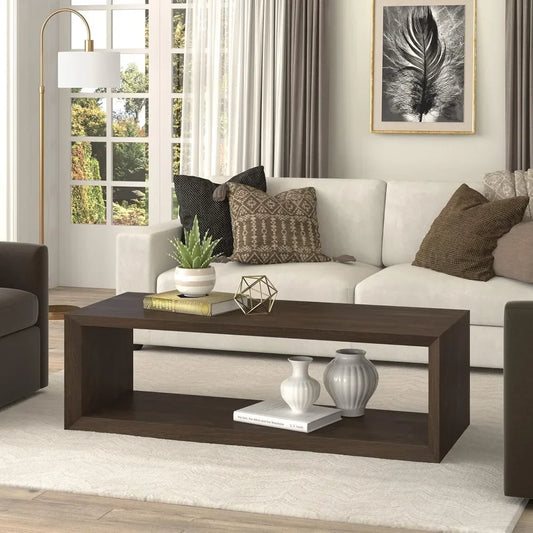 58" Wide Rectangular Coffee Table in Alder Brown, for Home, Living Room, Bedroom, Entertainment Room, Office