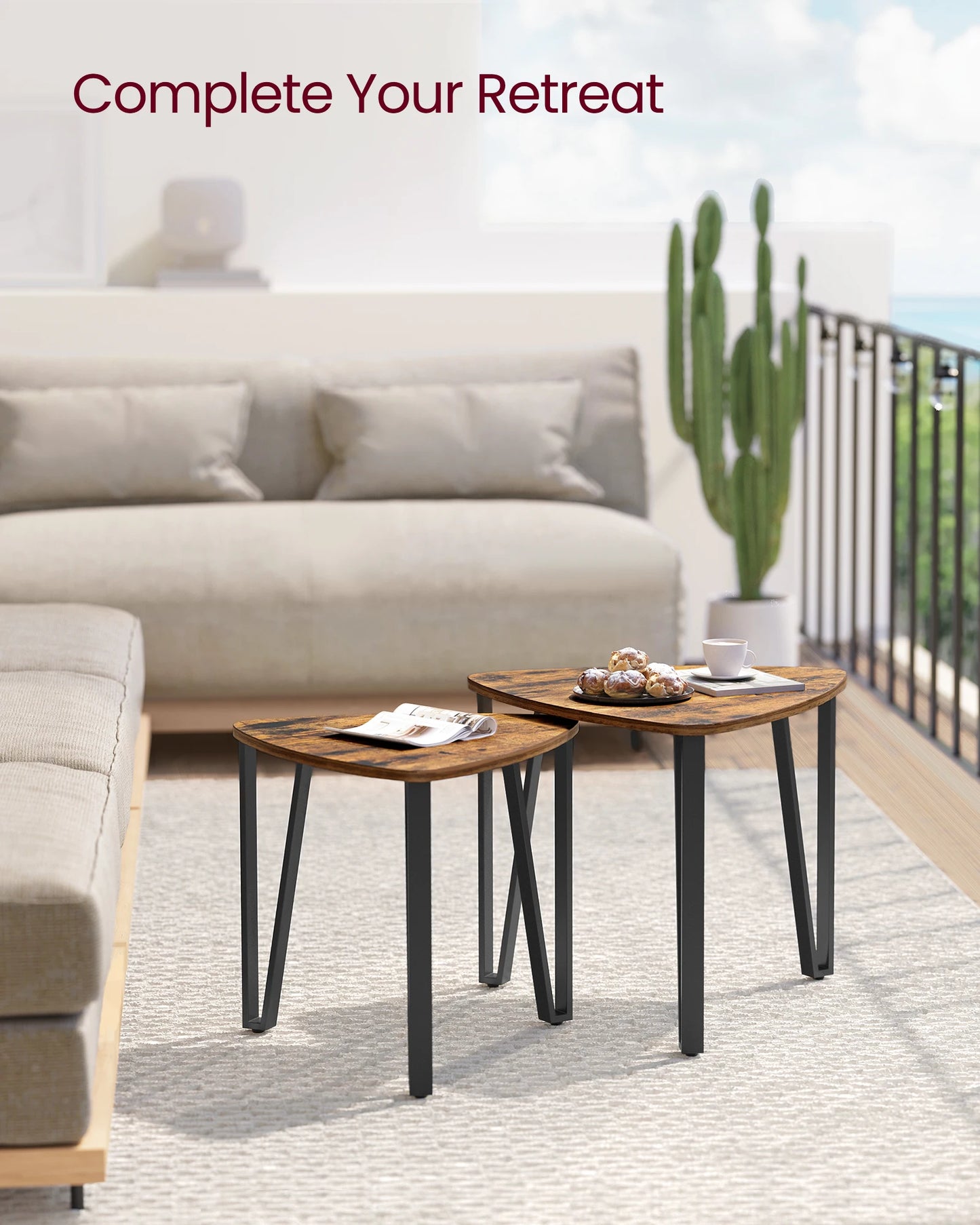 VASAGLE Nesting Coffee Tables, End Tables Set of 2 for Living Room Bedroom, Industrial Small Stacking Side Tables