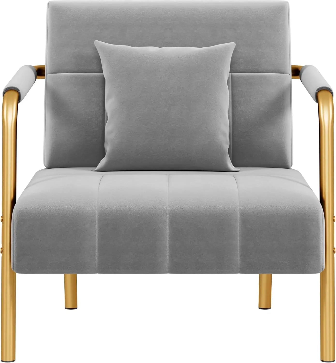30" W Accent Chair Velvet Oversized Armchair Living Room Chair with Golden Frame & Cozy Pillow for Living Room, Light Gray