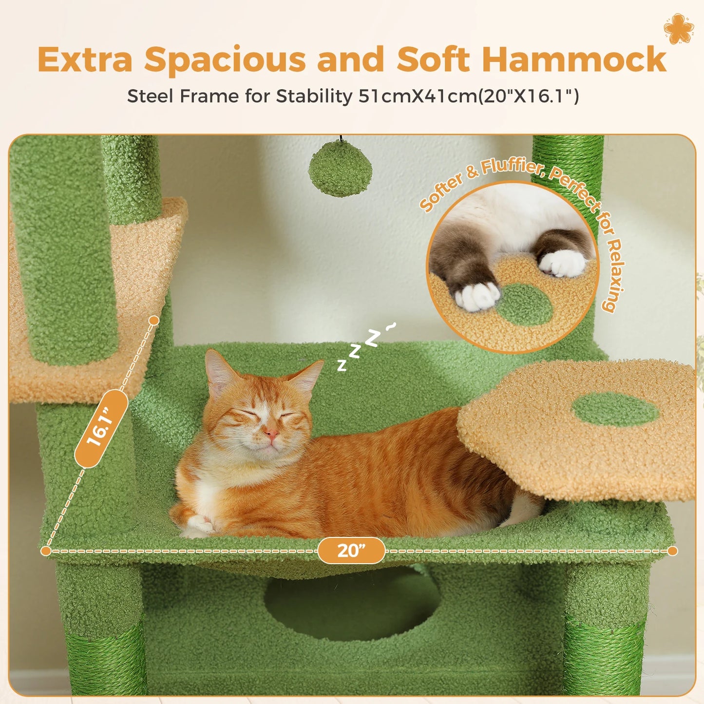 Multi-Level Cat Tree 72.4inch Luxury Cat Tower with Condo Hammock Cat Scrapers with Scratching Post Cat Accessories Cat Toy