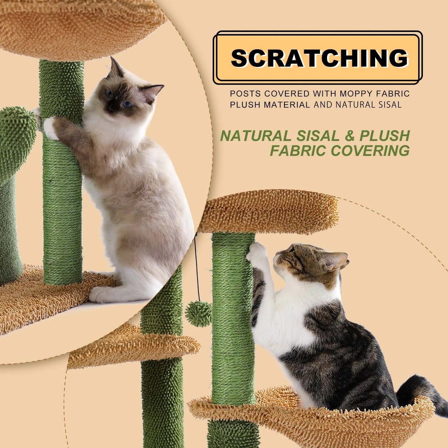 Cactus Cat Tree for Indoor Cats, Small Cat Tower with Sisal Scratching Post Cozy Condo Perches, Cat Accessories, Kitten Toys