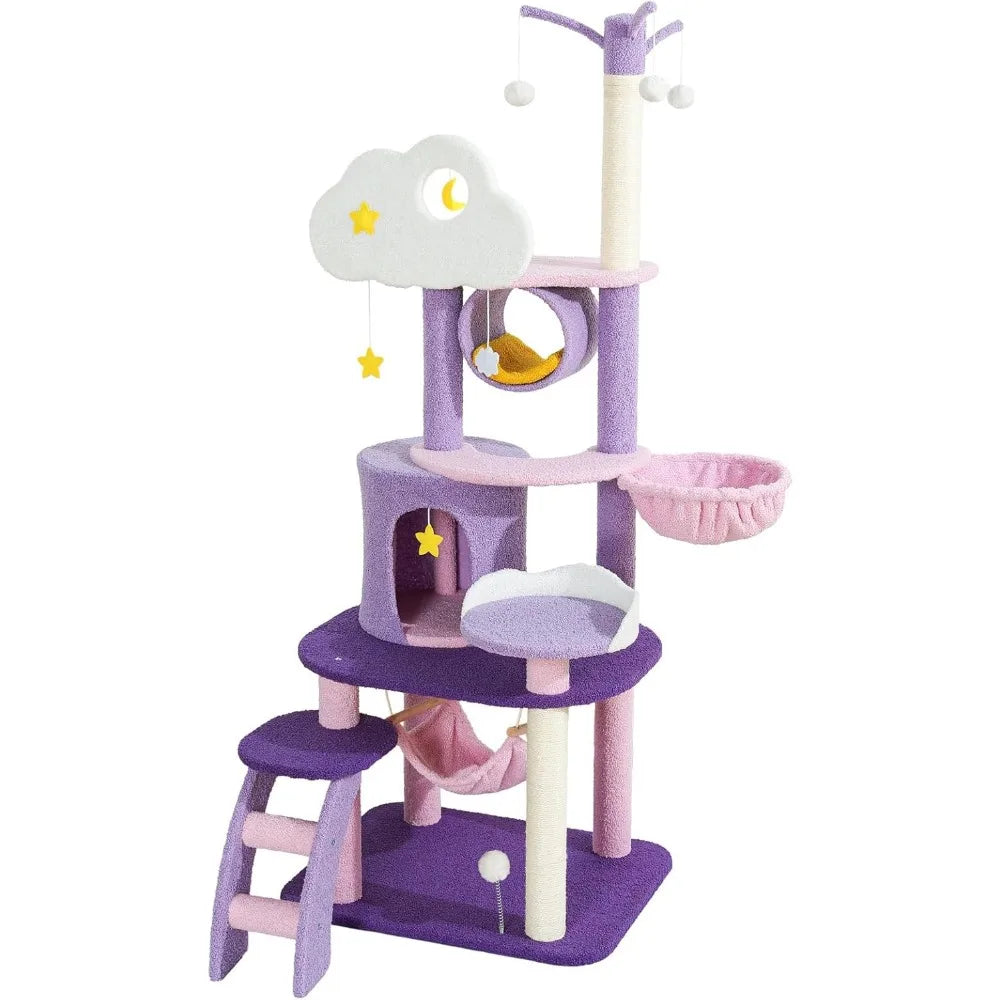Cute Tower, Unique Cat Tree Large Tall for Indoor , Cloud Big Cat Tree Cat Castle Mansion Condo for Large Activity Trees