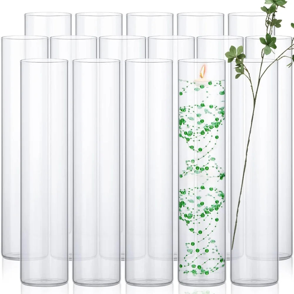 16 Pack Glass Clear Cylinder Vases Tall Floating Candle Holders Cylinder Vase Bulk Clear Flower Vases Center of Wedding Tables