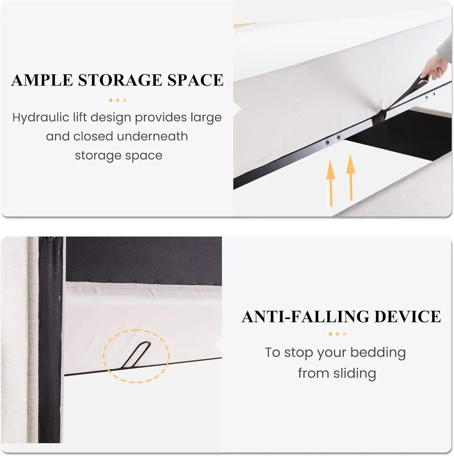 SHA CERLIN King Size Lift-Up Storage Bed: Modern Wingback Headboard, Upholstered Platform Frame, Hydraulic Storage, Light Beige