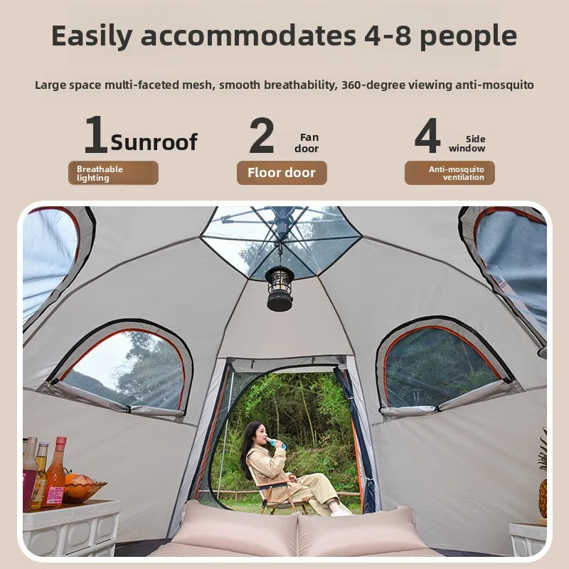8-person tent outdoor camping beach portable folding fully automatic quick-opening hexagonal tent camping rainproof