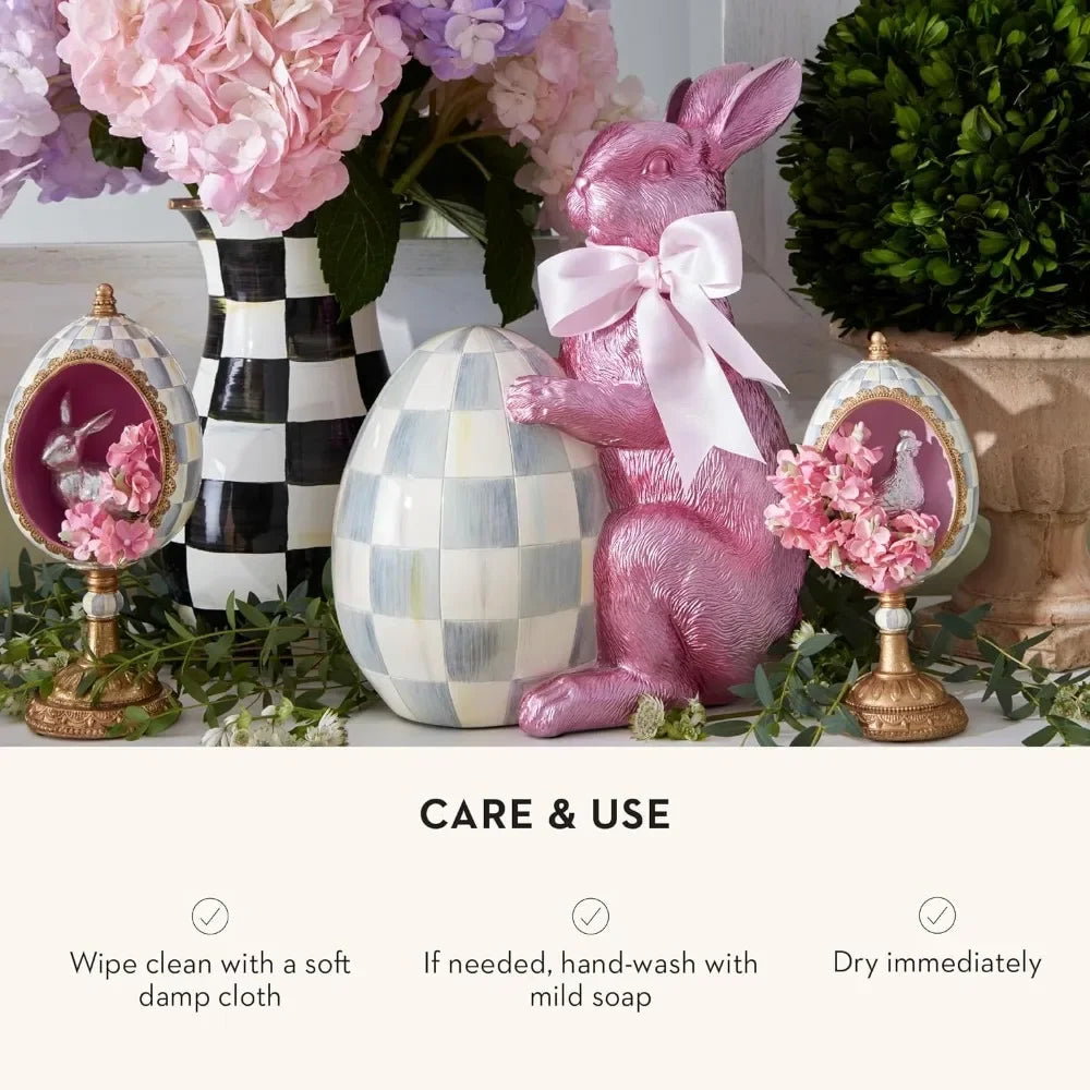 Tall Enamel Vase, Unique Flower Vase, Decorative Table Decor for Living Room, Black-and-White Courtly Check