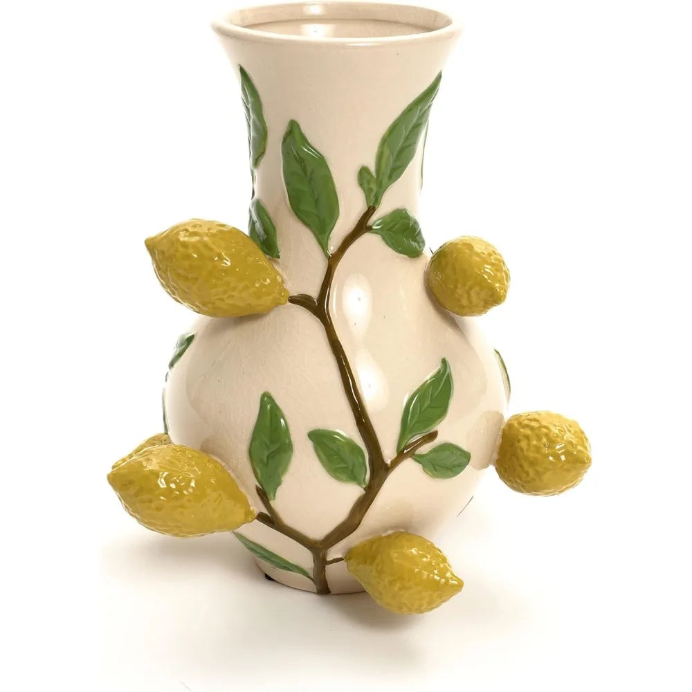 Unique Ceramic Flower Vase,Modern Decorative Pottery Vases for Dining Table Living Room Decor,Ivory with Red Strawberries