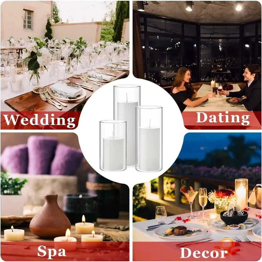 White Pillar Candles and Glass Cylinder Vases Clear Cylinder Candle Holders for Slim Pillar Candles Wedding Vases (36 Pcs)