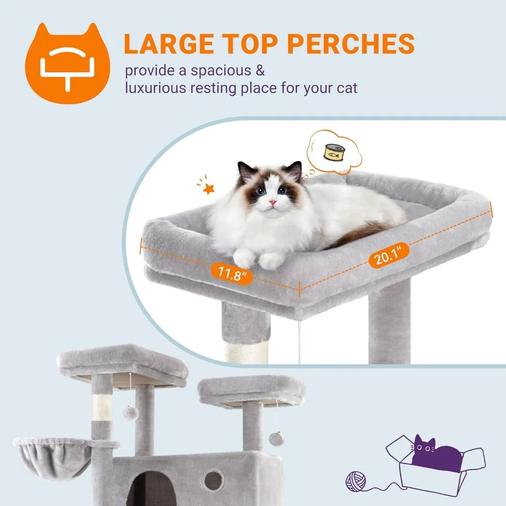 81 Inches Tall Cat Tree/Multi-Level Large Climbing Tree House and Towers for Big Feline/Condo and Hammock/Scratching Post