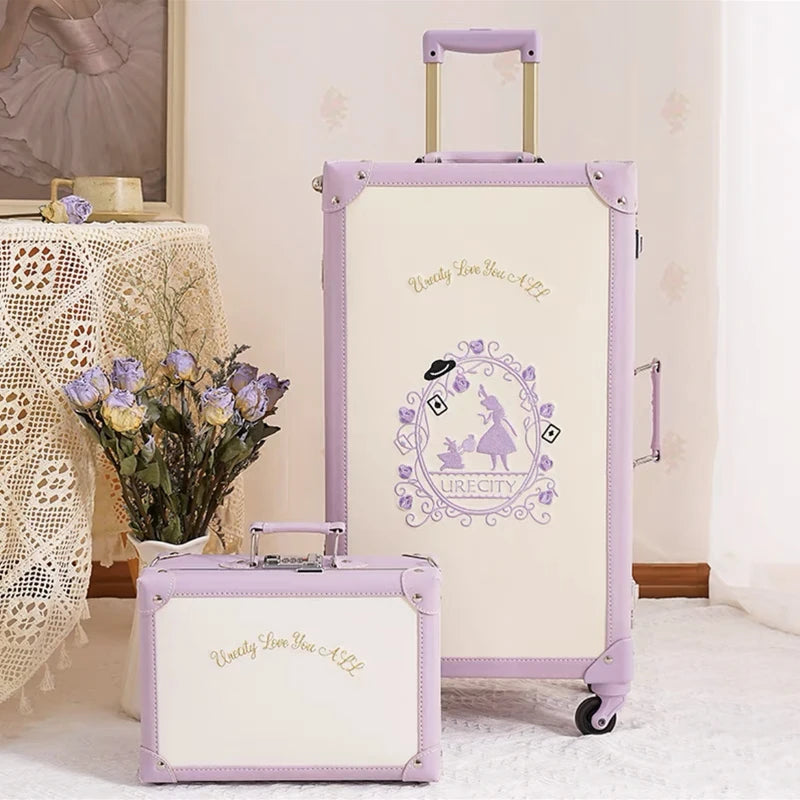 Hot!New Retro PU leather suitcase women purple travel bag boarding box trolley suitcase girls high quality rolling luggage sets