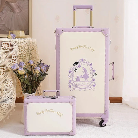 Hot!New Retro PU leather suitcase women purple travel bag boarding box trolley suitcase girls high quality rolling luggage sets