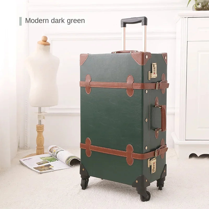 Retro Rolling Luggage Spinner Wheels Suitcase Combination TSA Lock Vintage Trolley Luggage Sets with Small Travel Bag
