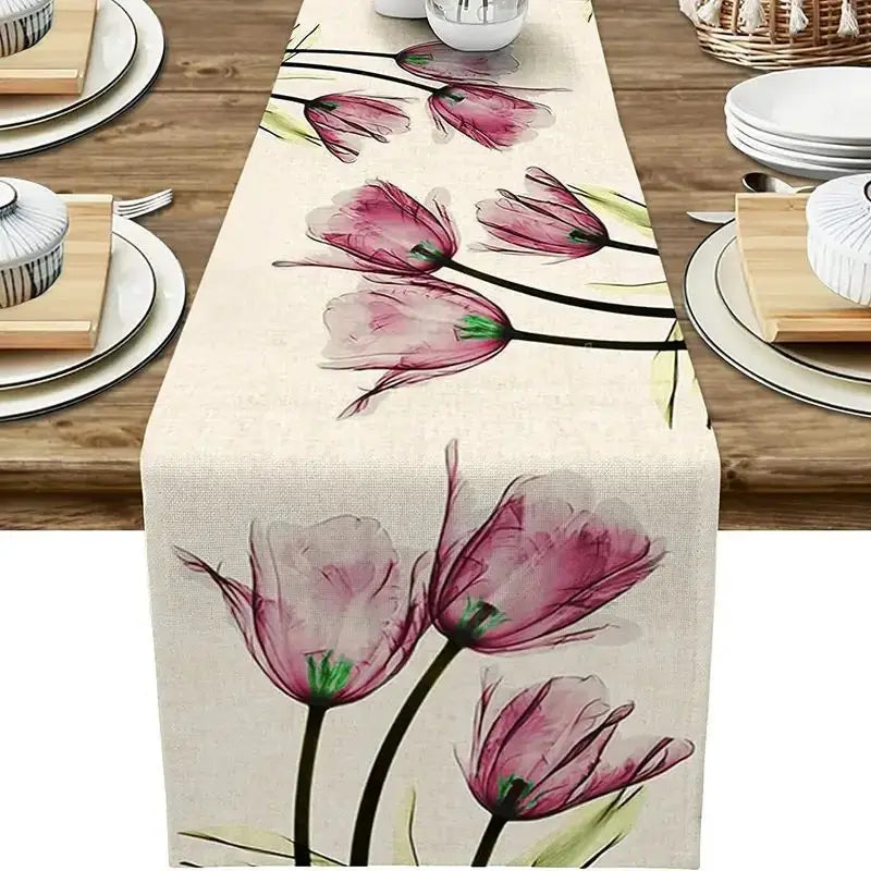 Blue Tulip Table Runner for Dining Table Kitchen Decor Anti-stain Dining Table Tablecloth Rectangular Dining Table Runner