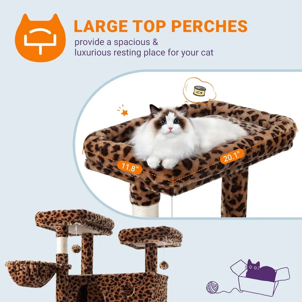 81 Inches Tall Cat Tree/Multi-Level Large Climbing Tree House and Towers for Big Feline/Condo and Hammock/Scratching Pos
