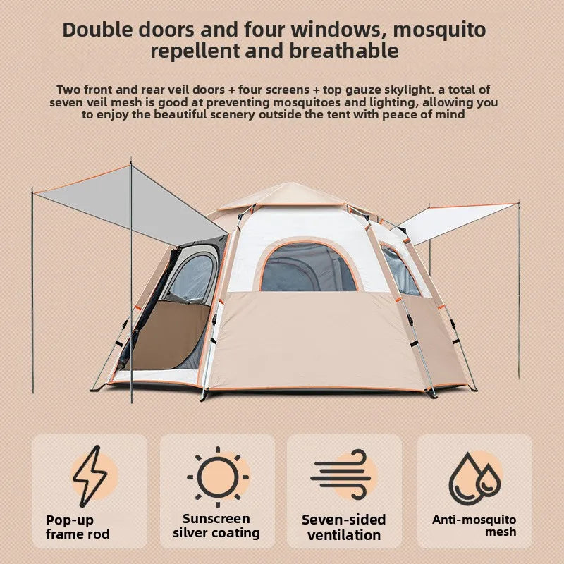 8-person tent outdoor camping beach portable folding fully automatic quick-opening hexagonal tent camping rainproof