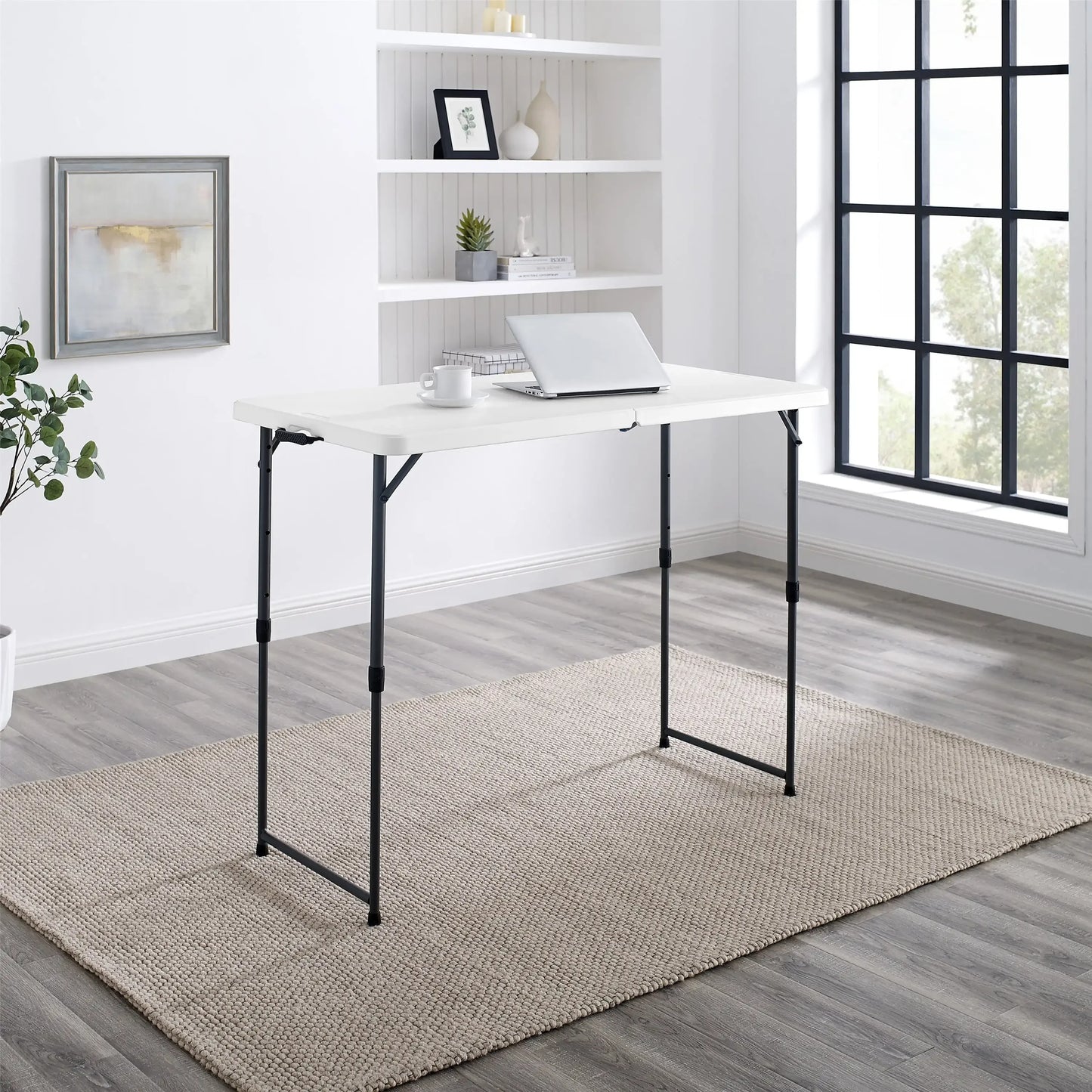 4 Feet Adjustable Commercial Height Premium Folding Utility Table, White Granite