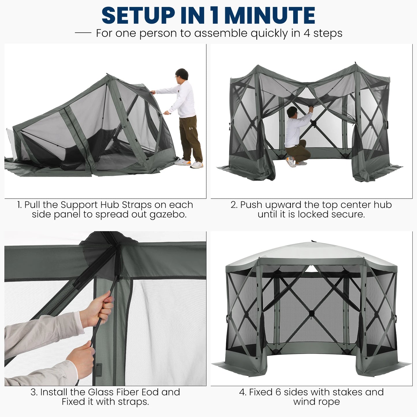 Pop Up Gazebo Screen Tent Screen House for Camping, 12x12 Screen Room with Mosquito Netting, Hub Tent Instant Screened Canopy