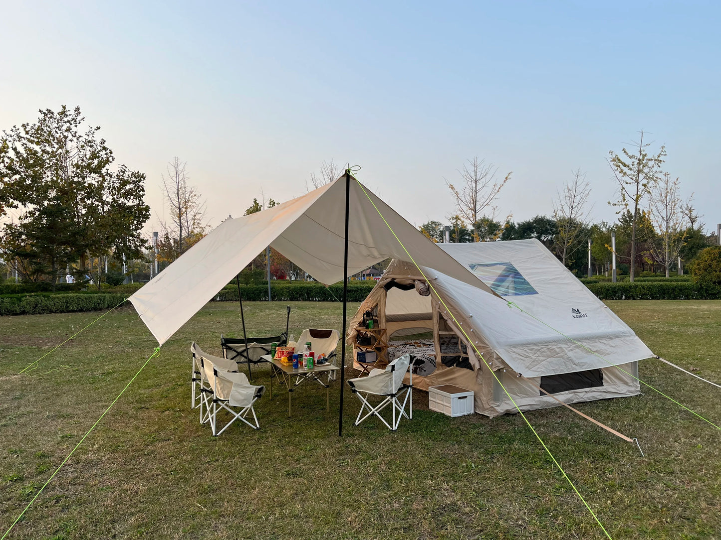 Aisunss Large Outdoor Inflatable Camping Carbin Tent,Family 3-4 Person,Glamping Easy Set up,windproof,rainproof,with Inflator,