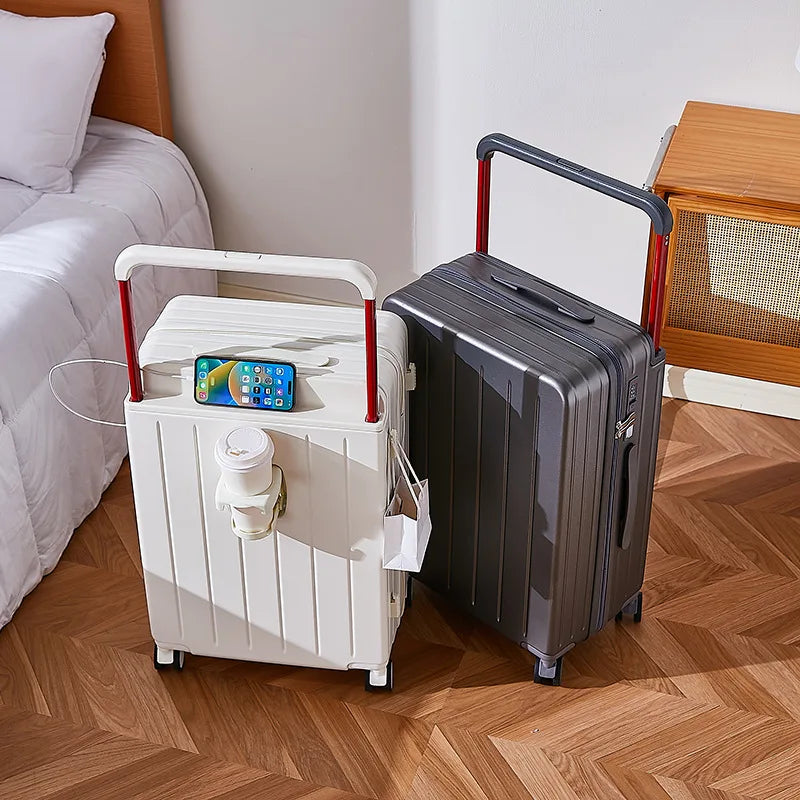 20"24"26 Inch Wide Handle Travel Suitcase PC Zipper Rolling luggage Trolley Case With Wheels Carry-on Luggage With Cup Holder