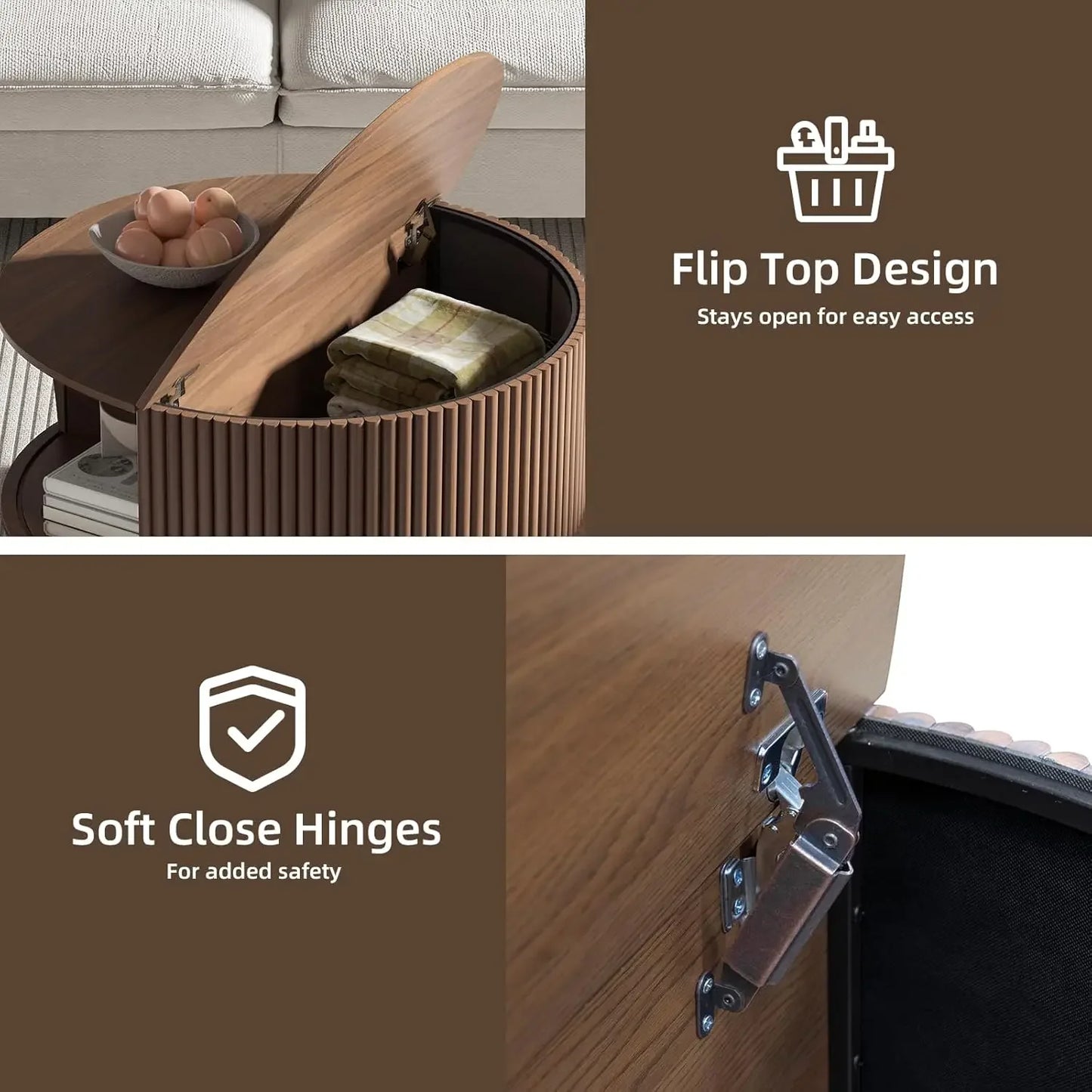 Round Coffee Table with Storage Mid Century Modern Dining Table with Sliding Cabinet Door for Living Room Home Center Table