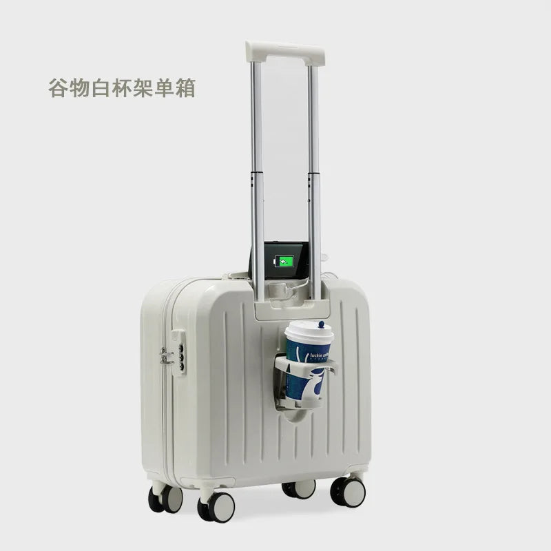 18/20 Inch Suitcase Boarding Multifunctional Travel Suitcase Student Password Trolley Case Rolling Luggage Bag with Cup holder