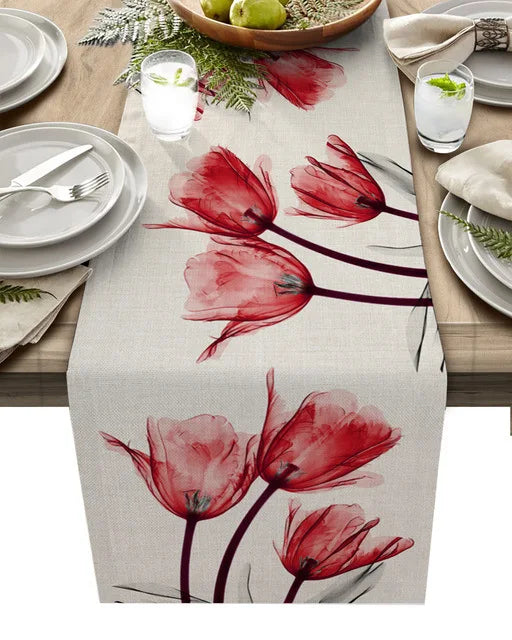 Blue Tulip Table Runner for Dining Table Kitchen Decor Anti-stain Dining Table Tablecloth Rectangular Dining Table Runner