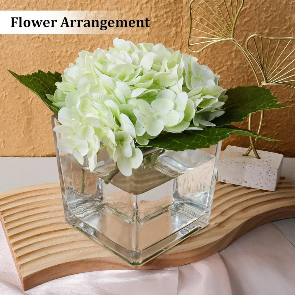 Set of 6 Square Glass Vases 5" x5" x 5", Clear Flower Vases for Centerpieces, Candle Holder for Wedding Party Events, Home Décor