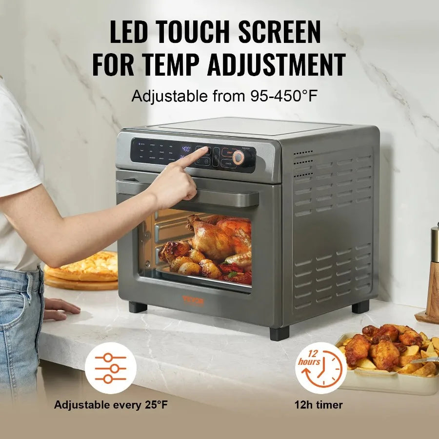 12-IN-1 Air Fryer Toaster Oven 25L Convection Oven 1700W Stainless Steel Toaster Ovens Countertop Combo with Grill Pizza Pan G