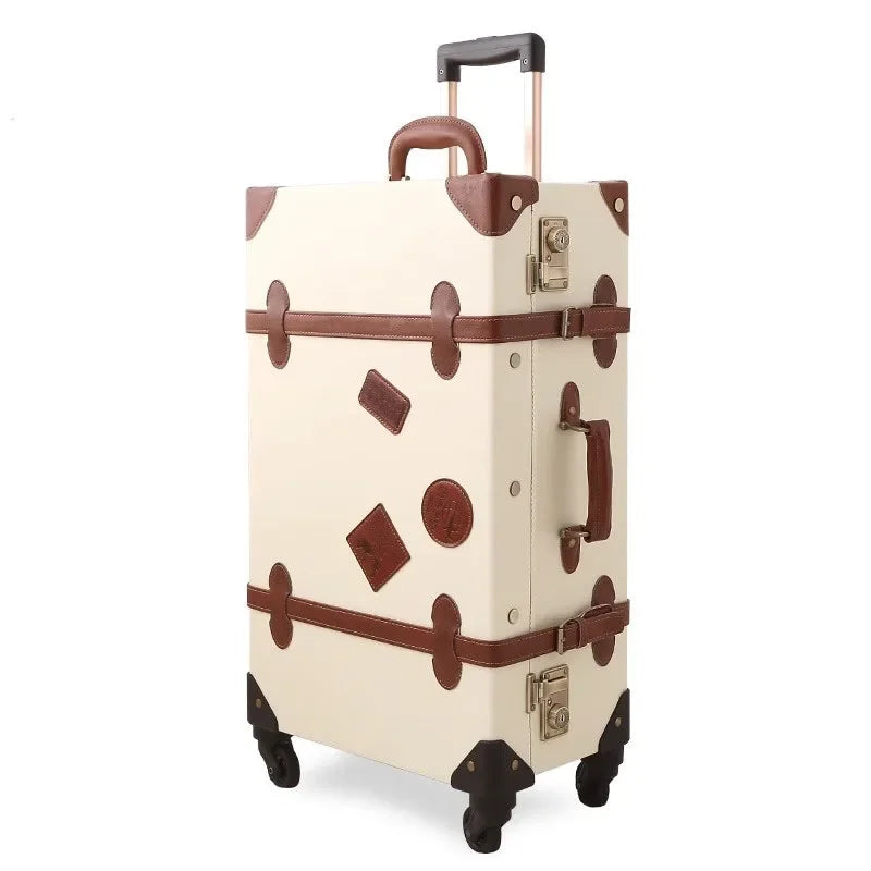 Retro Rolling Luggage Spinner Wheels Suitcase Combination TSA Lock Vintage Trolley Luggage Sets with Small Travel Bag