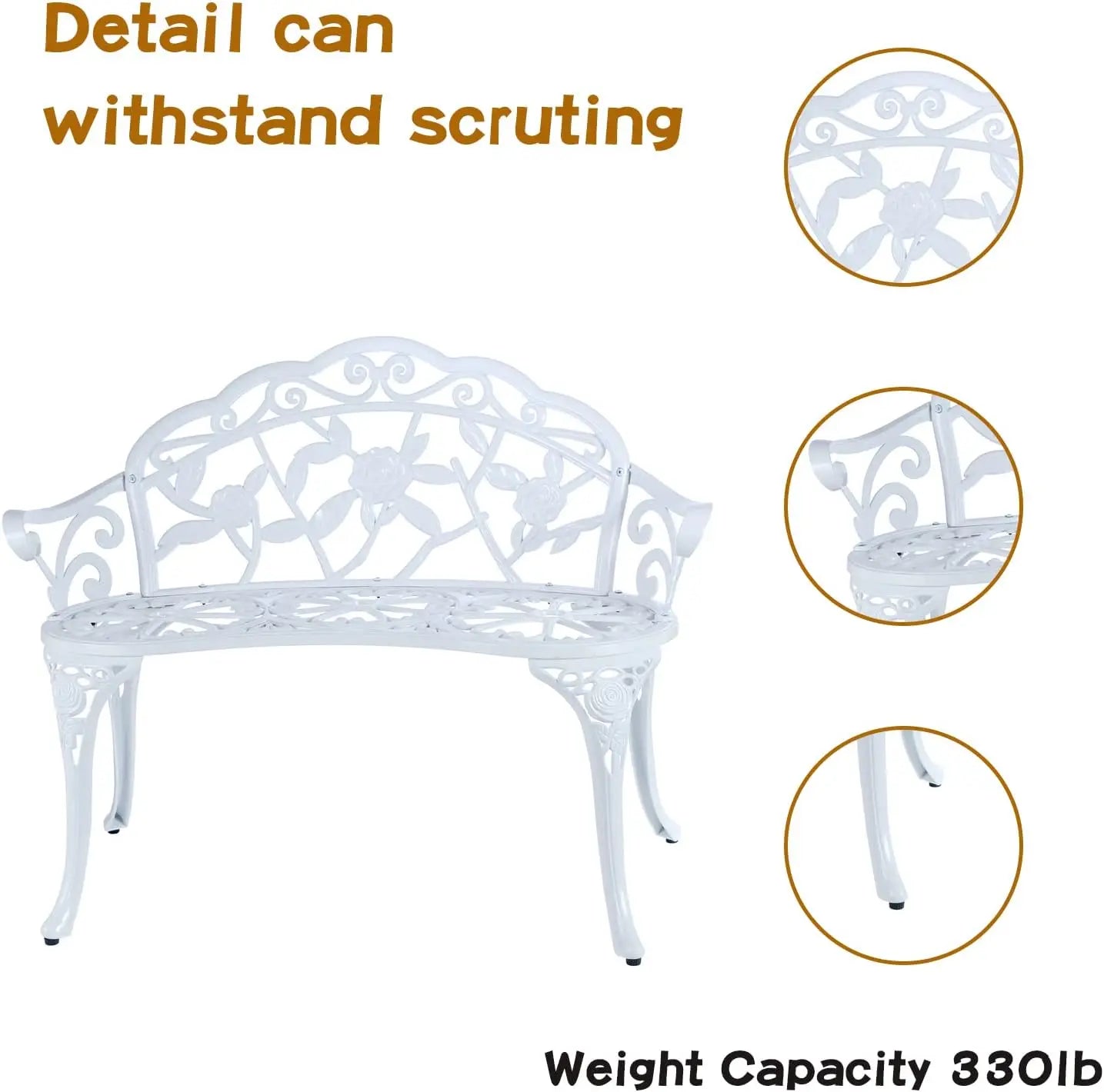 JARDIN DE CENTENNIAL Patio Garden Bench Metal Park Bench Cast Aluminum Outdoor Furniture with Floral Rose for Patio,Park,Lawn,Ya