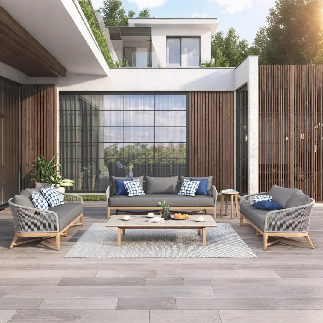 Rope Garden Sofa Outdoor Teak Furniture Set For Patio For Hotels Villas Parks Courtyards