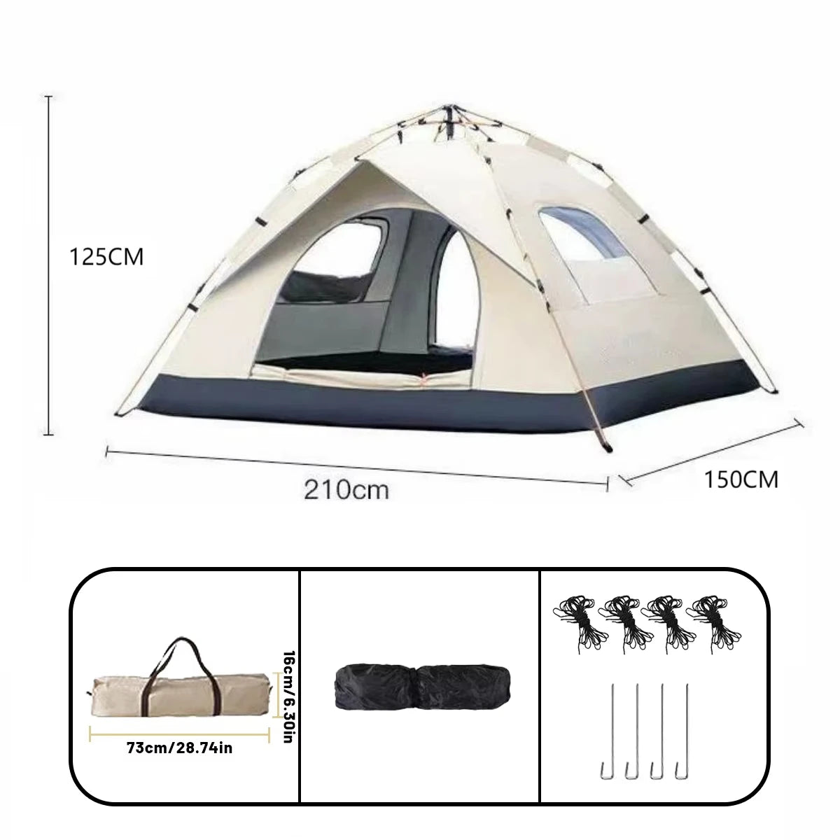 Outdoor With Windows Tent Fully Automatic Quick Opening Tent 3-4 Person Self Driving Camping Tent Rain Proof Sun Proof Portable