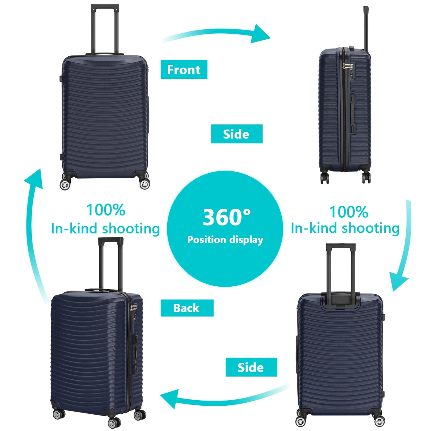 3-Piece ABS Hardshell Luggage Set w/TSA Lock - 28in Large Suitcase with Silent 360° Spinner Wheels, Check-In Travel Suitcase