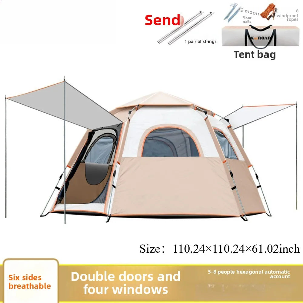 8-person tent outdoor camping beach portable folding fully automatic quick-opening hexagonal tent camping rainproof